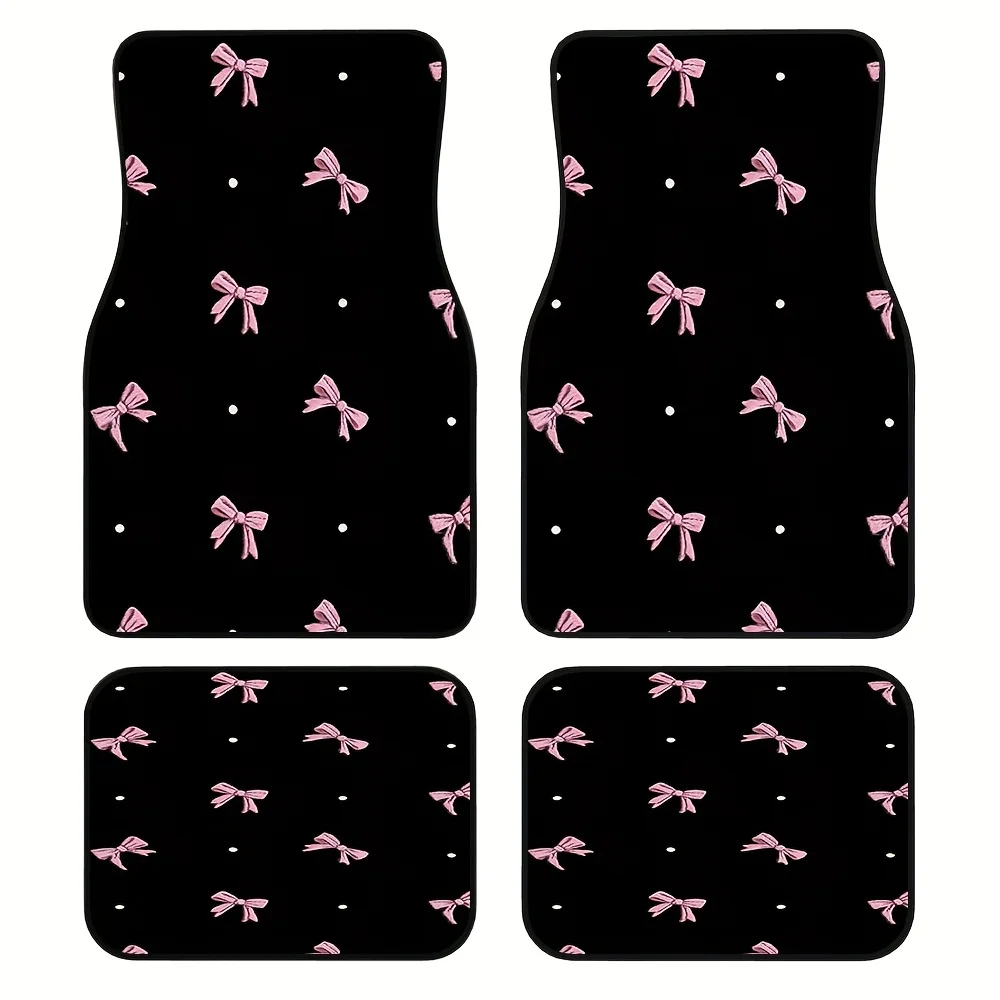 4pcs Vehicle Floor Mats Adorned With Pink Bow Polka Motif, Compatible With Sedans Or Crossovers, Presenting Easy Maintenance Ben