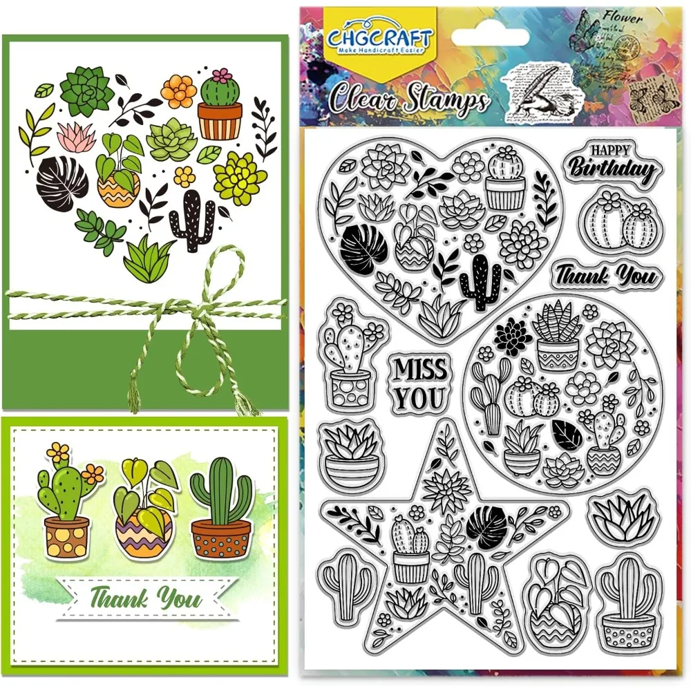 Klare Stempel für Topfpflanzen, Blätter, Blumen, Sukkulenten, Kaktus, transparente Prägung, Silikonstempel, Siegel für DIY-Scrapbooking