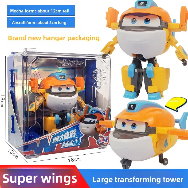 AULDEY Super Wings grand ensemble de transformation, robots Jett & Dizzy, emballage Hangar, jouets sous licence officielle, ensemble de hangar transformant