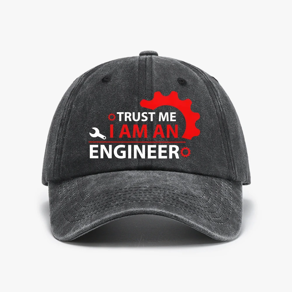 Trust Me I Am Engineer Baseball Cap Red Logo High Quality Distressed Washed Hat Unisex Men Classic Design Snapback Cap