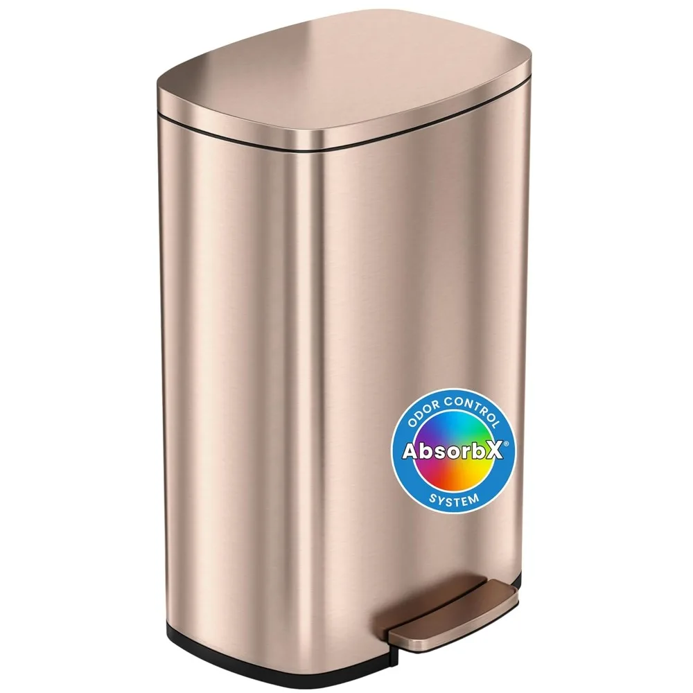 

13.2 Gallon Kitchen Step Trash Can with Odor Filter, 50 Liter Rose Gold Stainless Steel Pedal Garbage Bin, Silent and Gentle Lid