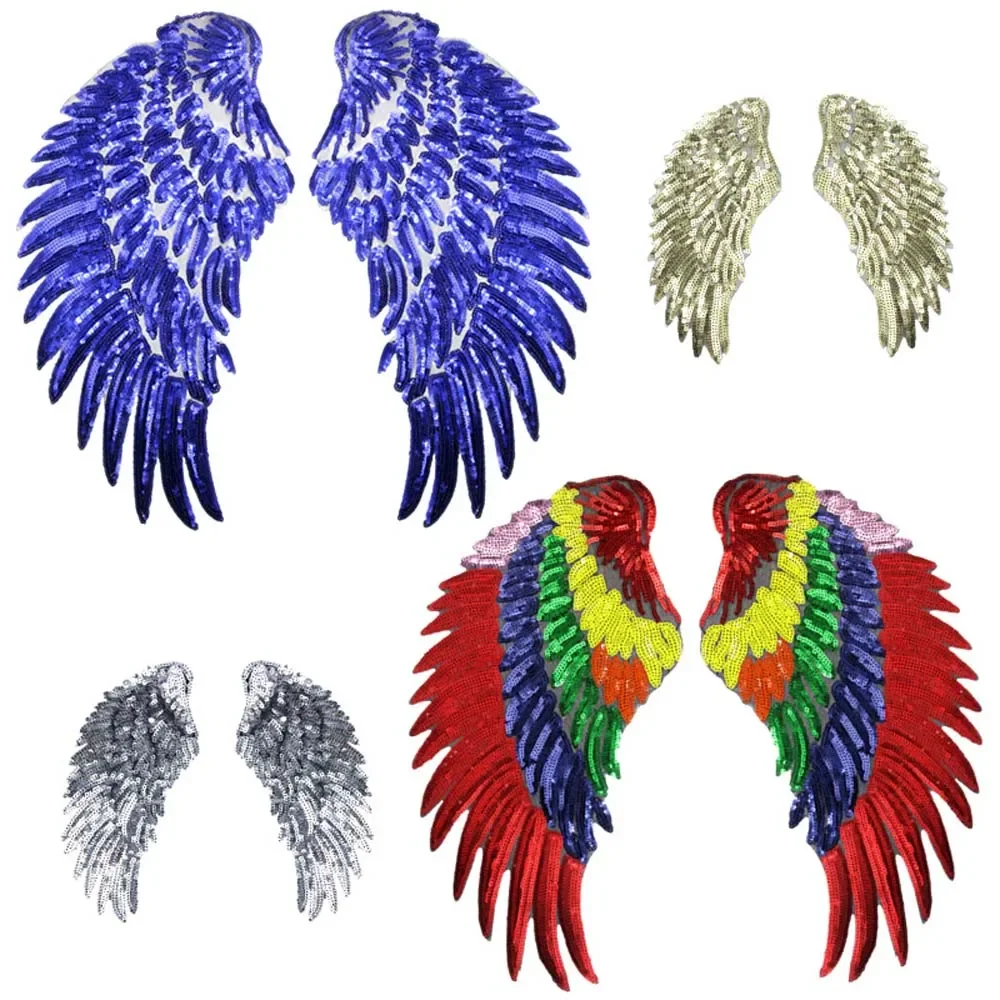 1 Pairs Sequins Paillette Wings Patches Cap Iron On Embroidered Appliques DIY Apparel Accessories Patch Clothing Fabric Badges