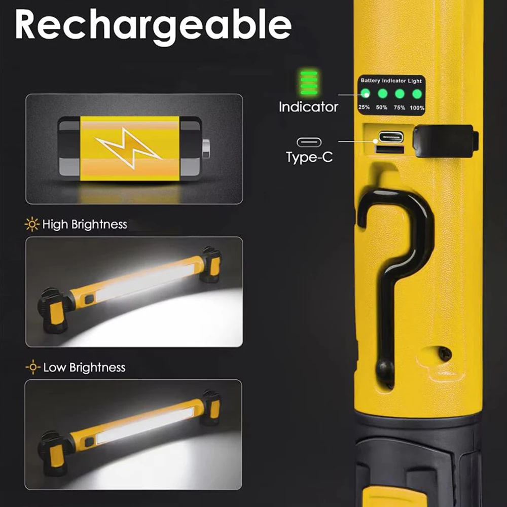 5200mahLED Magnetic Work Light Rechargeable Underhood Work Light with Hooks & Rotating Magnetic Base For Car Repairing Emergency