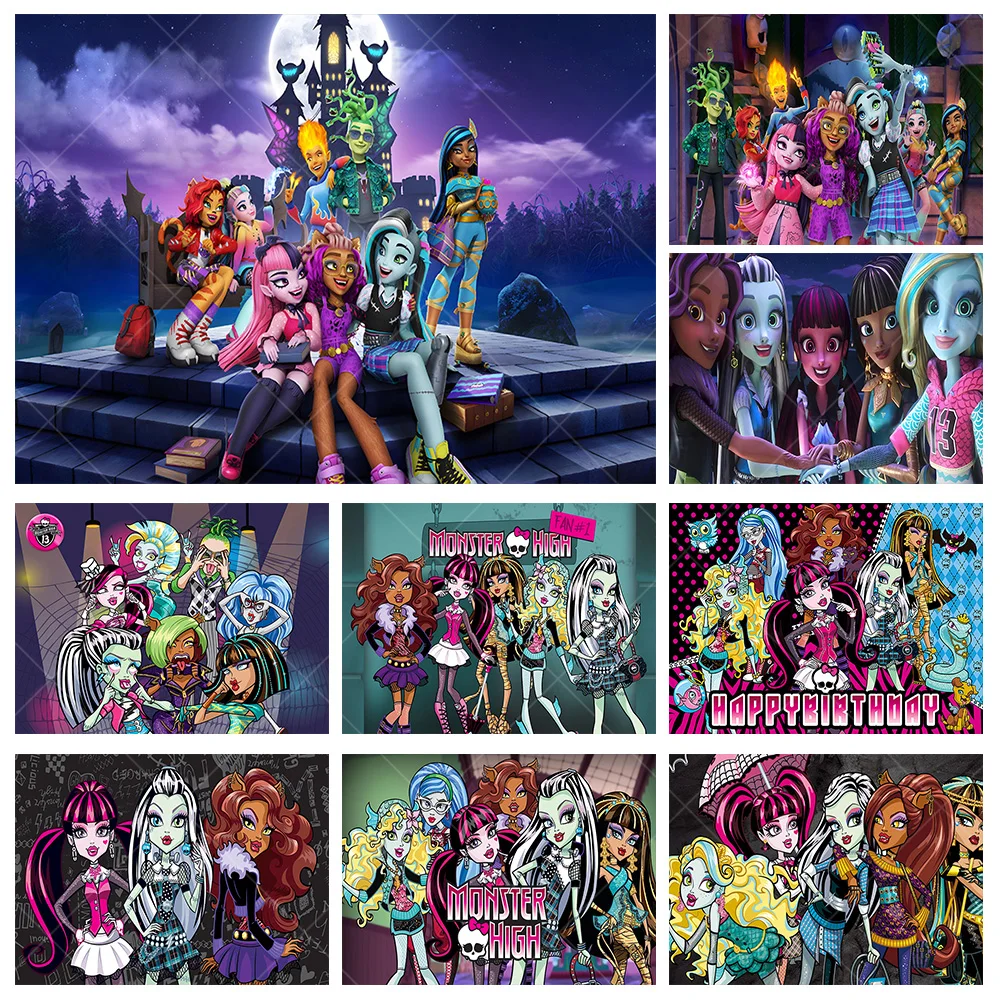 Disney Monster High Backdrop Kids Birthday Decoration Background Vampire Girl Polyester Vinyl Banner Party Decorate Props