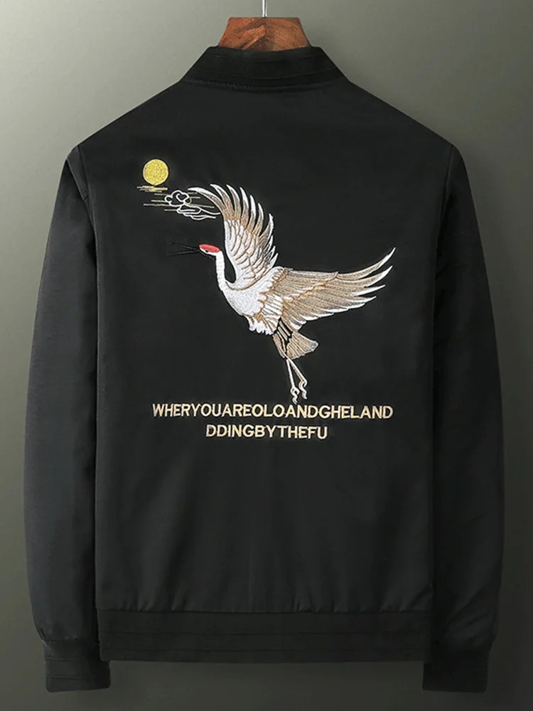 GIOIOMen's Jacket，Spring and Autumn Embroidered Pattern Decor Loose Casual Flight Jacket Coat，Fashion Men's Wear