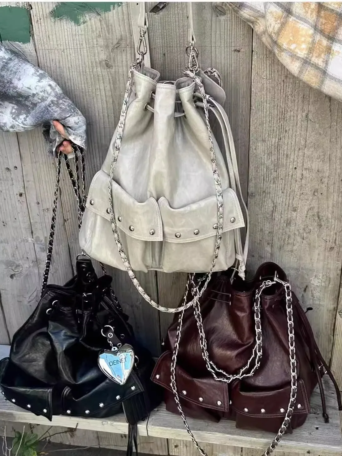 

Brand Deinet Rivet Chain Dual oulder Bag Single oulder Bag Crossbody Commuter Bag Korean Sle PU Leather Bag