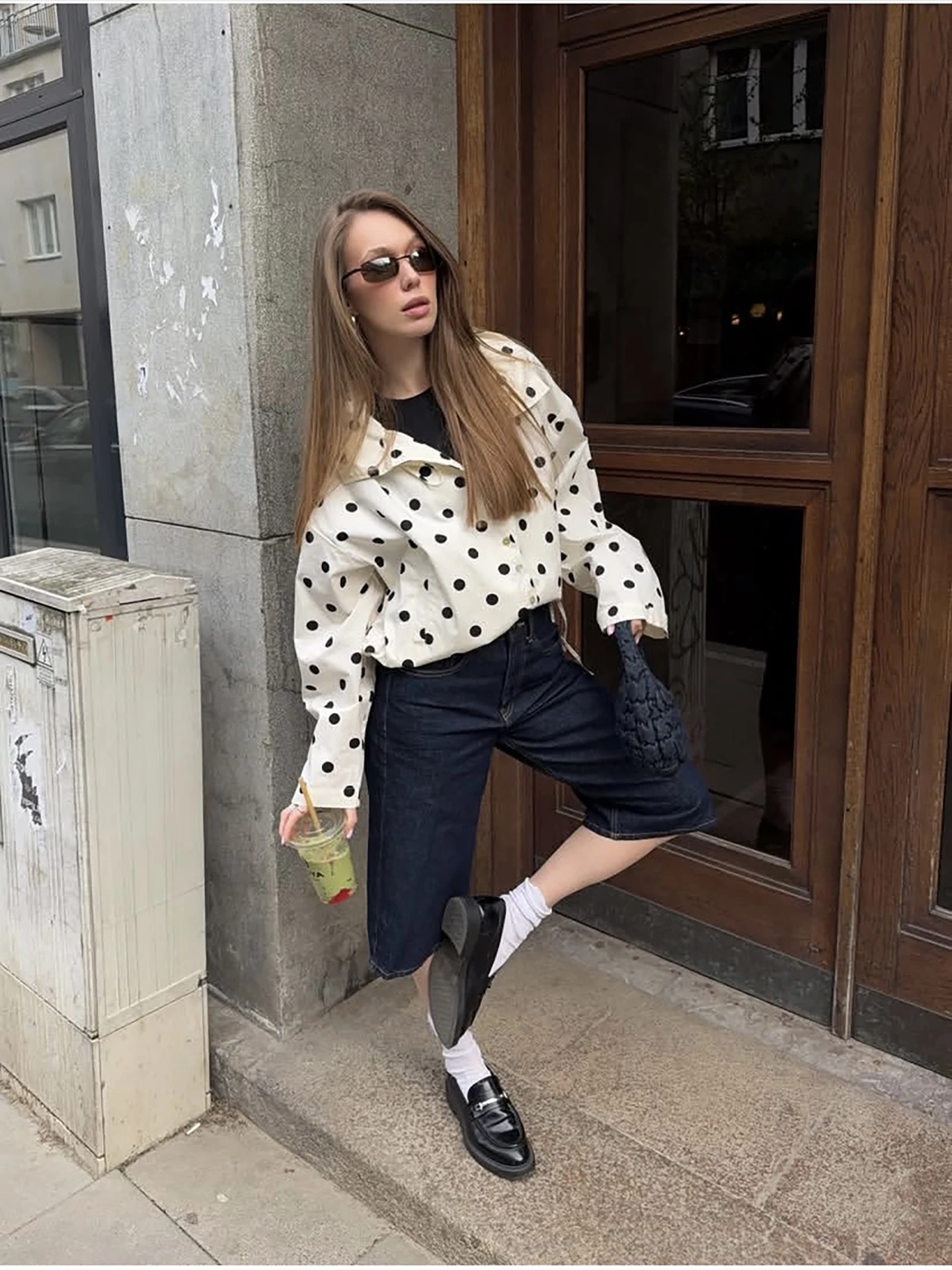 ZHAOLIN Women's Casual Loose Short Coat with Drawstring Polka Dot Pattern Autumn New Style Fashion Ladies' Top