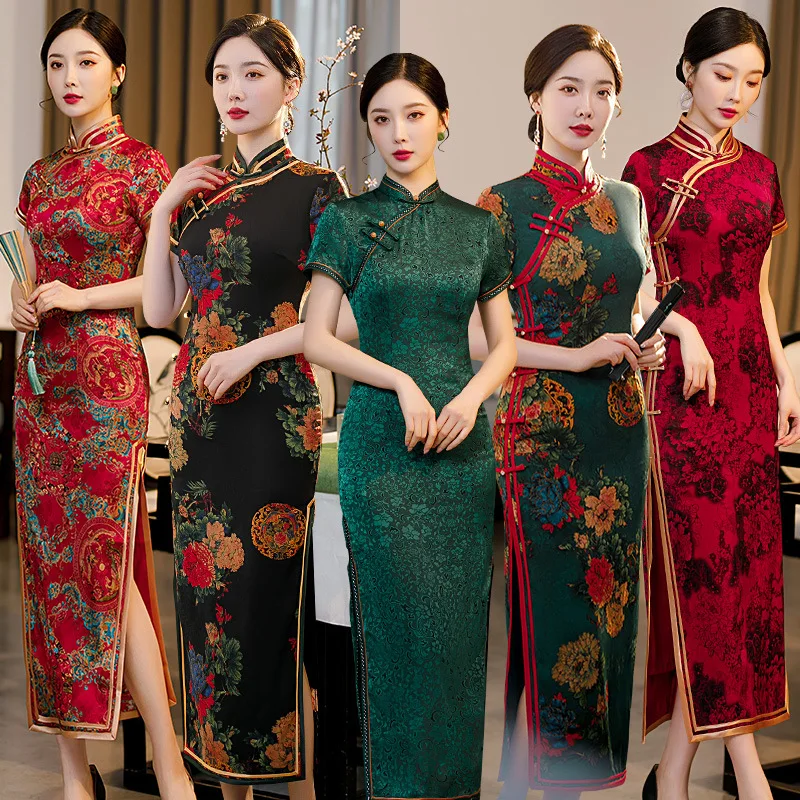 

Yourqipao Spring and Summer New Chinese Style Imitation Flower Slim Improved Women Cheongsam Long Qipao Dress