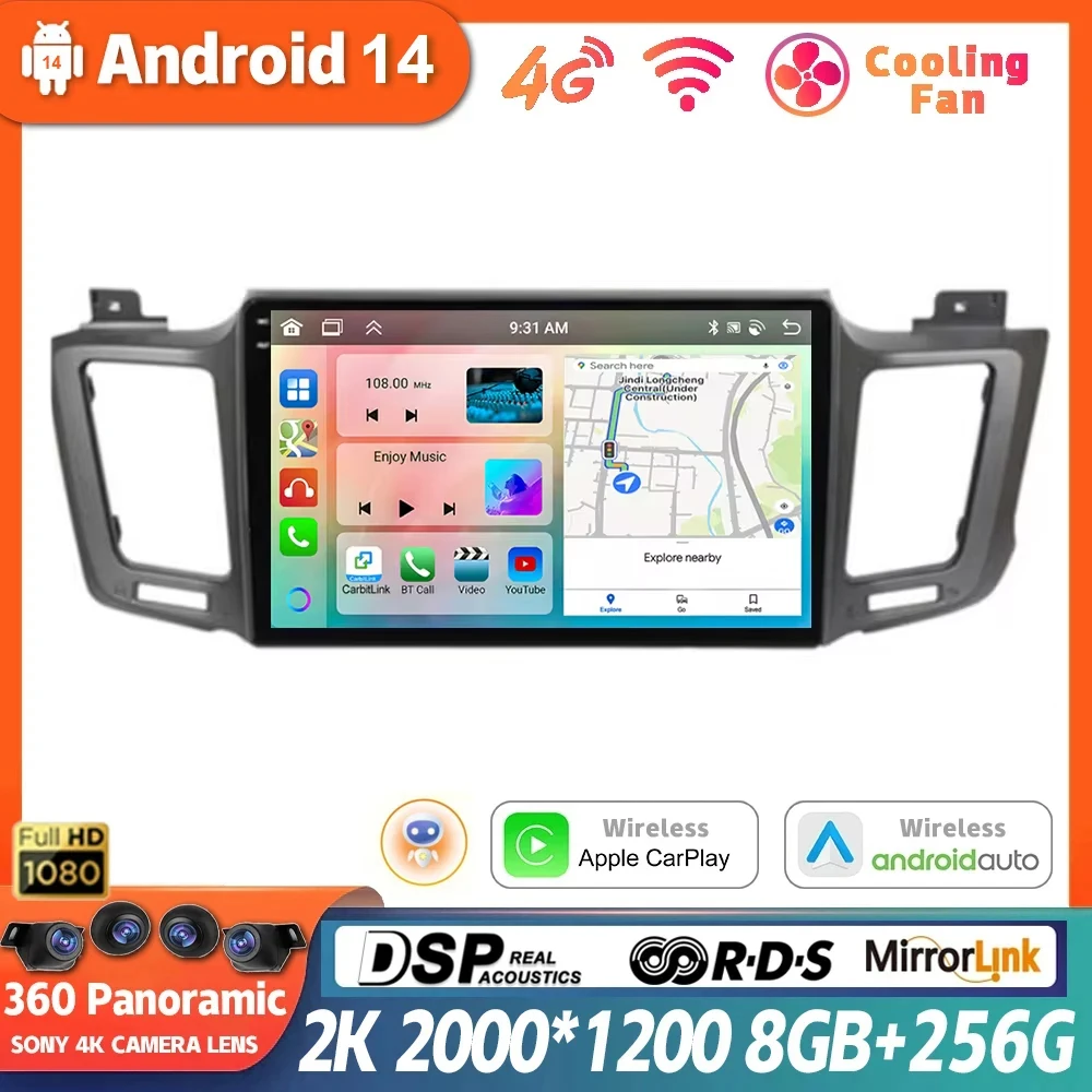 

Android 14 для Toyota RAV4 4 XA40 5 XA50 2012 - 2018 автомобильный радиоприемник, мультимедийный плеер с Wi-Fi-навигацией, CarPlay, автомобильная стереосистема 360 с камерой