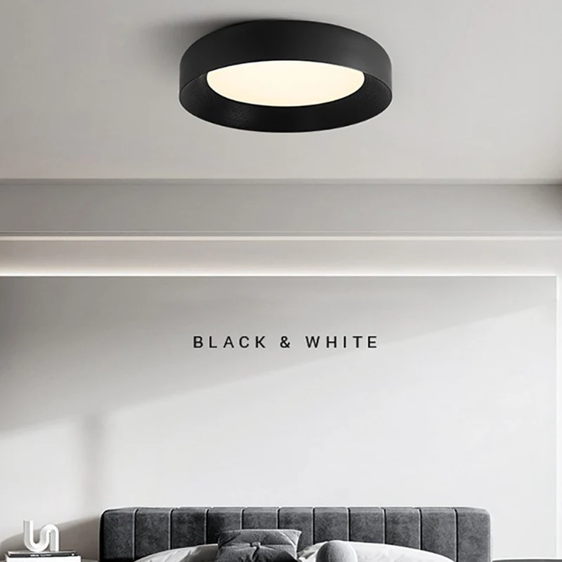 

Italian Simple Ceiling Lamp Bedroom Modern White Black Round LED Lights for Living Dining Room Study Indoor Home Decor Fixtures