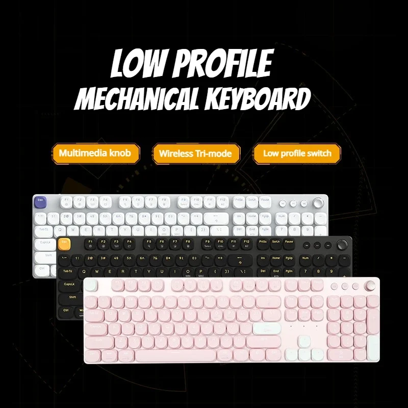 MiFuny 104key Low Profile Switch Mechanical Keyboard Wireless Tri-mode RGB Backlight Metal Case Office Gaming Keyboard Win Mac