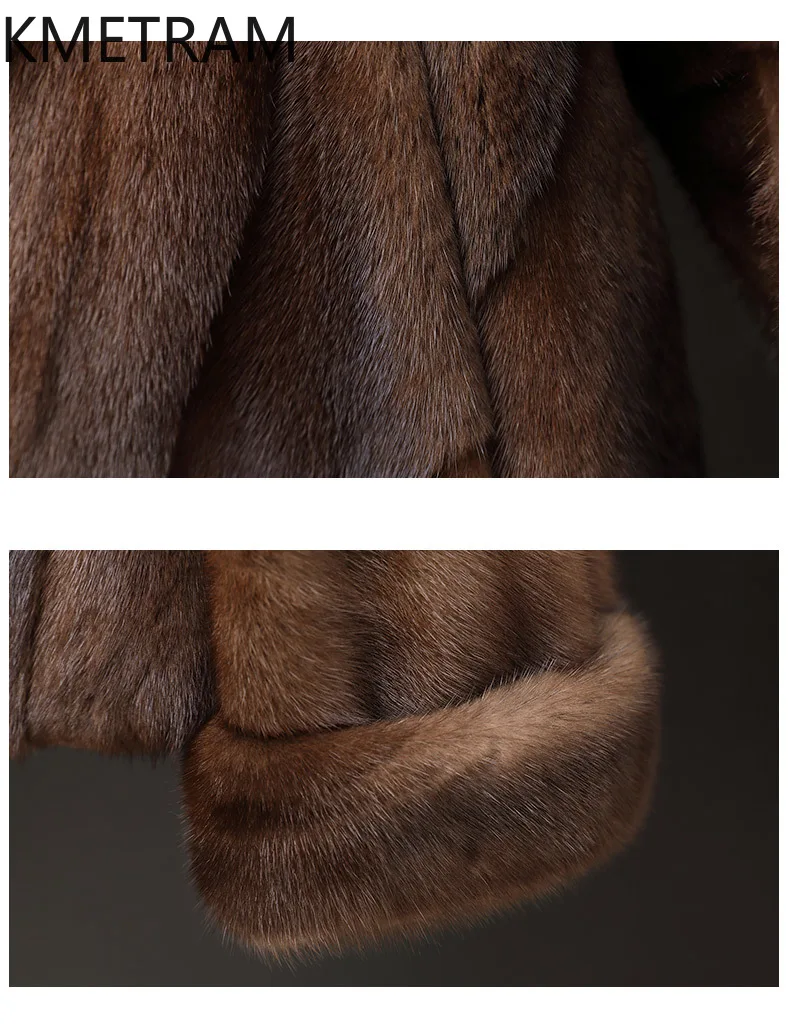 KMETRAM 100% سترة نسائية فاخرة من فرو المنك بالكامل برقبة على شكل حرف v قصيرة معطف فرو منك حقيقي شتاء جديد في ملابس خارجية ملابس نسائية 2025