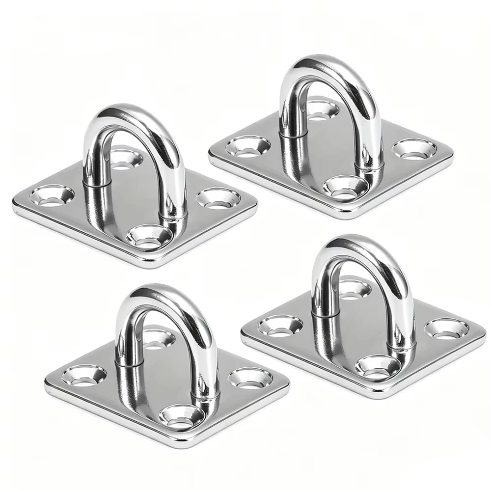 4PCS 304 Stainless Steel Square Hook Gasket Hook Ceiling U-Shaped Heavy-Duty Hook Yoga Hammock Bracket Tool