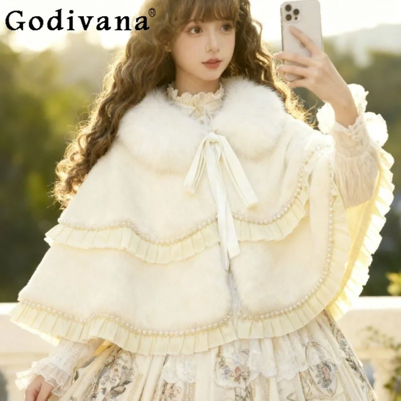 

Fashion Versatile Warm Capes for Women Cute Winter Japanese Style Lolita Cloak Coat Female Japanese Style Sweet Ponchos