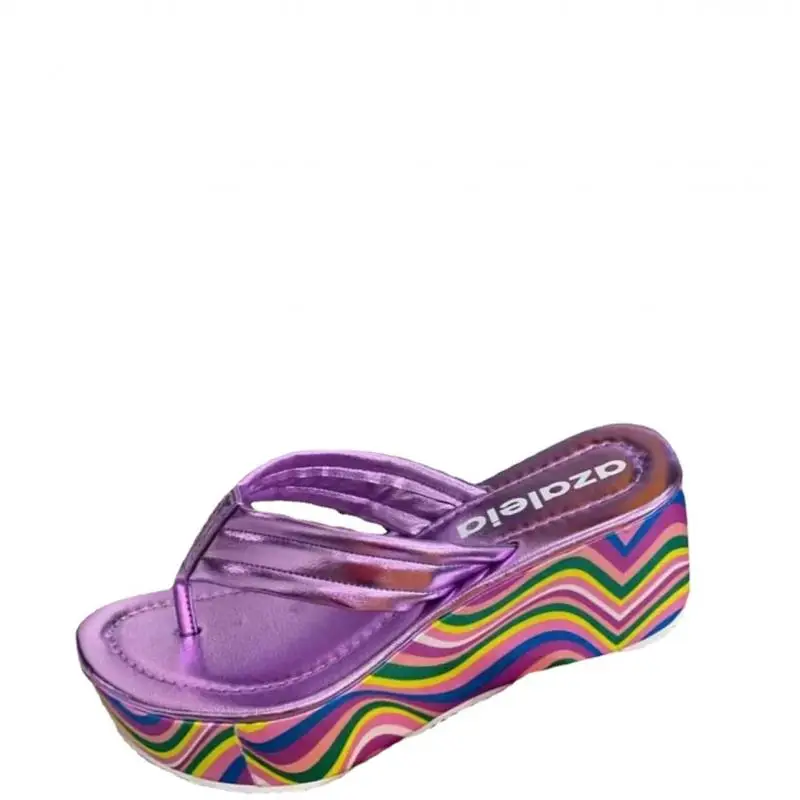 Zapatillas De espiga De fondo grueso para Mujer, sandalias De playa De tacón con pendiente, Color grande, novedad De verano, 2024