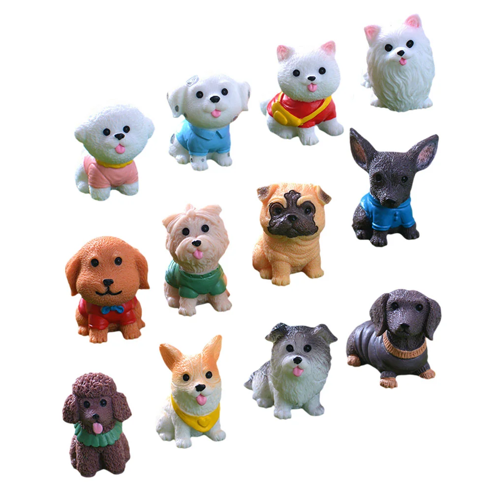 

12 Pcs Micro Landscape Puppy Tiny Decor Small Animals Dining Table Dog Figurines Miniature Statue Indoor Resin