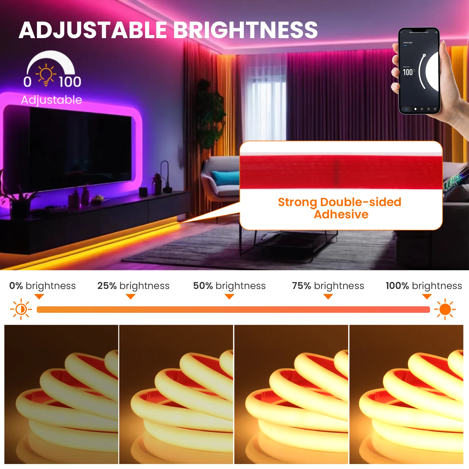 Imagem -04 - Impermeável ao ar Livre Cob Led Strip Ip68 Dimmable 320leds m Tuya Wi-fi Controle Remoto Fita Led Neon Flexível 10 Cores 12v 24v