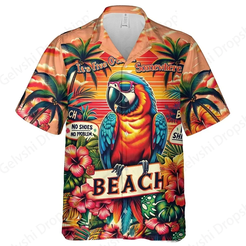 

Animal Parrot 3d Print Hawaiian Shirt Men Women Fashion Turn Down Beach Shirts Male Blouse Men's Vocation Lapel Camisas Summer