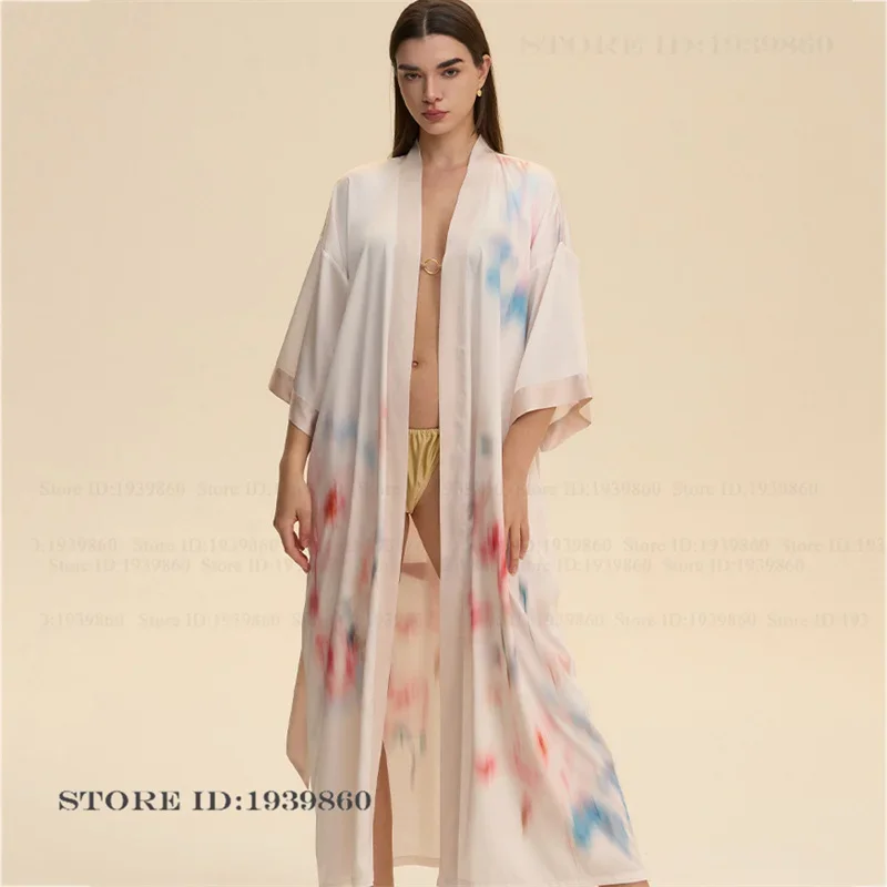 

Женский длинный халат больших размеров, кимоно, халат, сексуальная одежда для сна из ледяного шелка, ночная рубашка, весна-осень, новая ночная одежда, свободная домашняя одежда