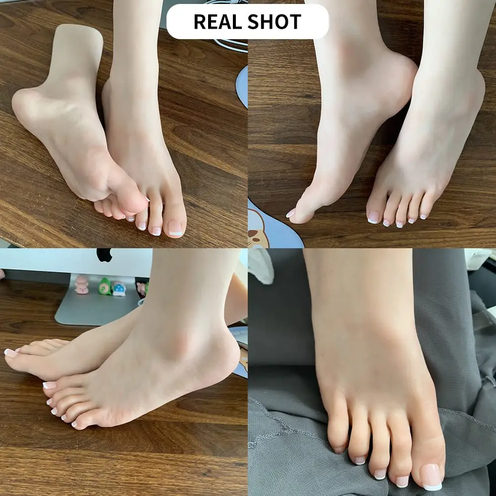 Eyung Realistic Silicone Life Size Female Model Feet Display Jewelry Sandals Socks Art Collection with Nails a Pair of Feet