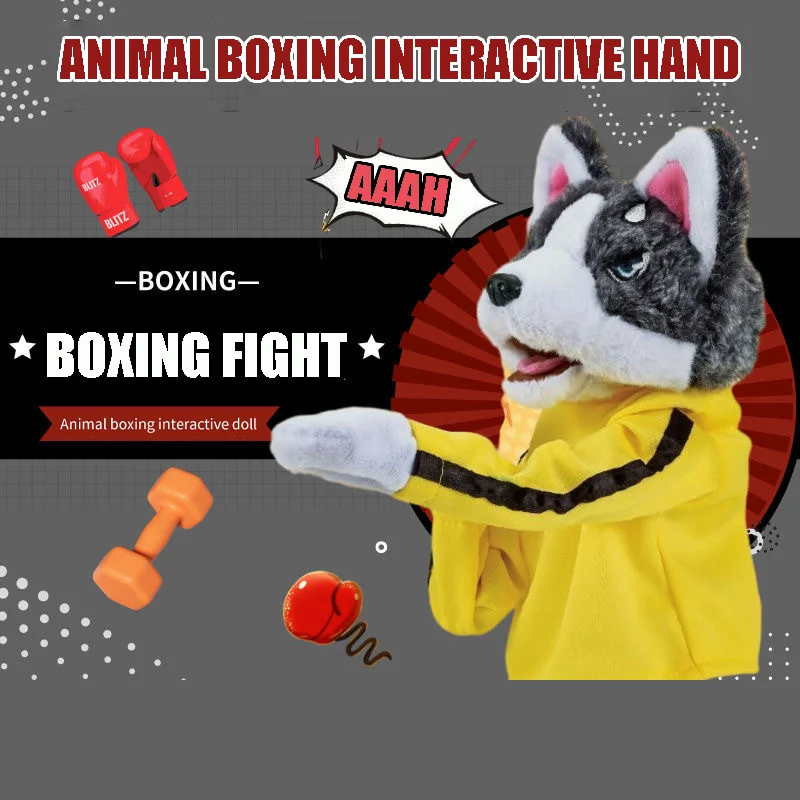 Fun-filled Kung Fu Husky Toy Glove Doll Game Plush Toy Boxer Hand Puppet Dog Action Interactive Hand Toys For Kids