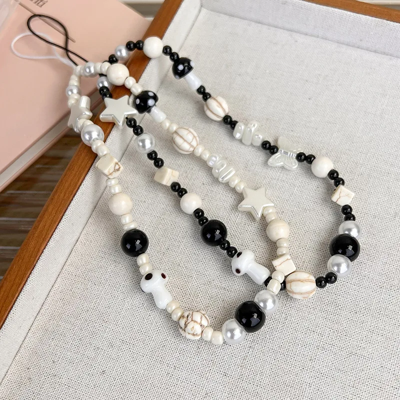 Star Mushroom Beaded Mobile Phone Charm Strap Chain Acrylic Butterfly Beaded Cellphone Hanging Rope Women Girl Jewelry Pendant