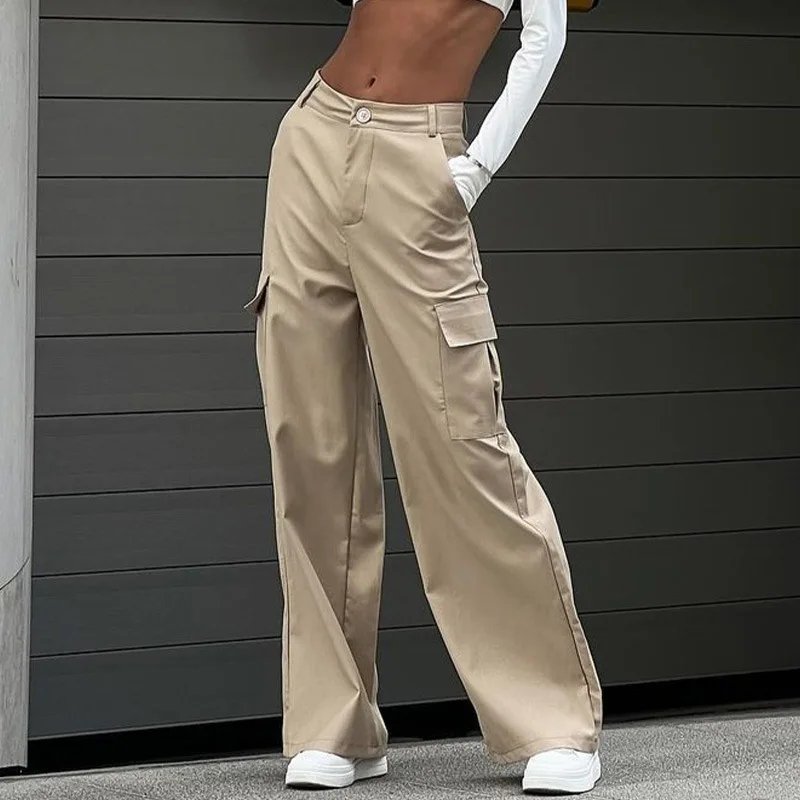 

Y2K Women Vintage Cargo Pants Streetwear Casual Harajuku Parachute Pants Beige Sweatpants Baggy Wide Leg Joggers Trousers 2024