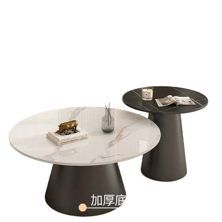 

Modern rock slab round coffee table high and low combination living room household small apartment small coffee table