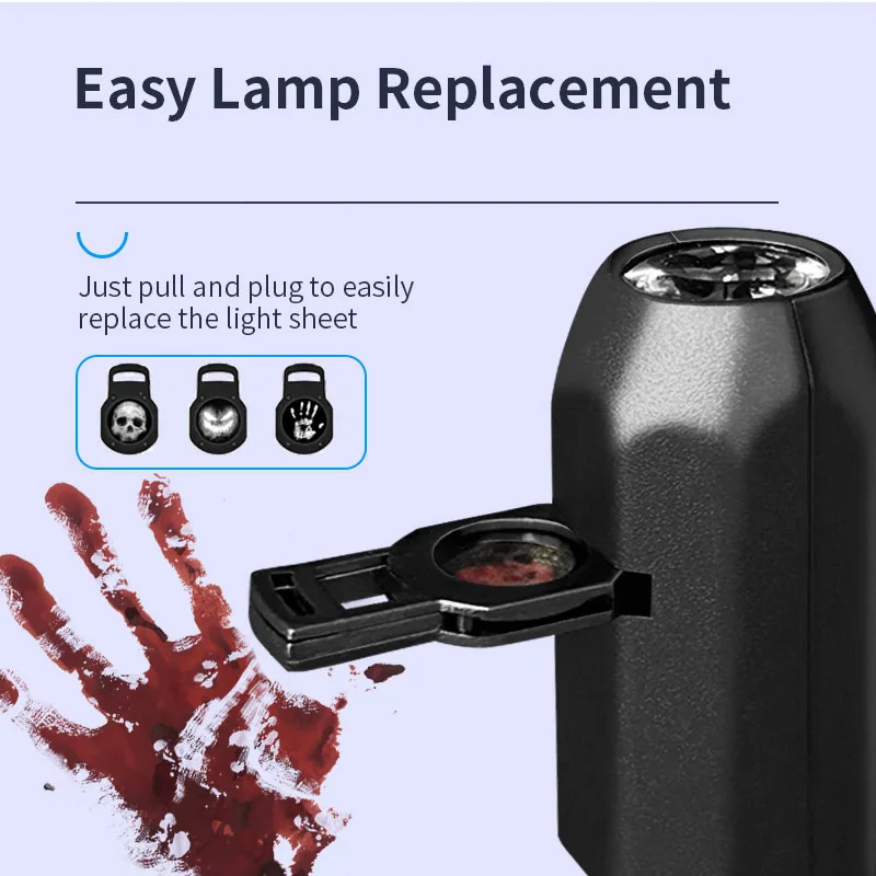 Lampe de Projection de crâne USB, veilleuse d'halloween, plafond foncé, mur, lumière d'ambiance, rotation à 360 degrés, conception de motif commutable