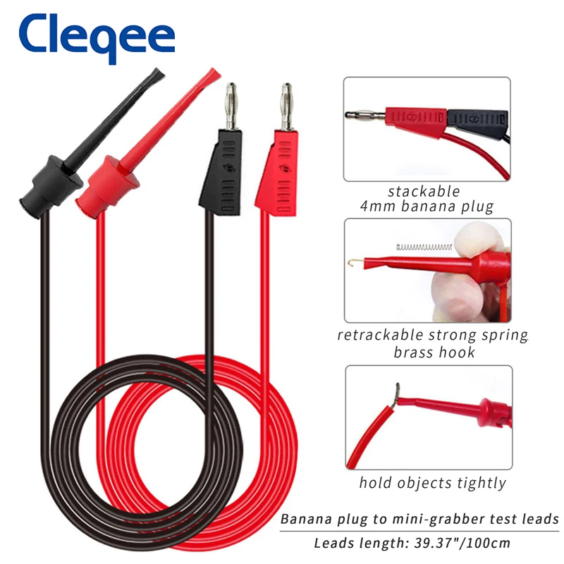 Cleqee P507D 11 قطعة متعددة اختبار يؤدي عدة 4 مللي متر الموز التوصيل التمساح كليب السيارات اختبار هوك سلك ثقب التحقيق الملقط
