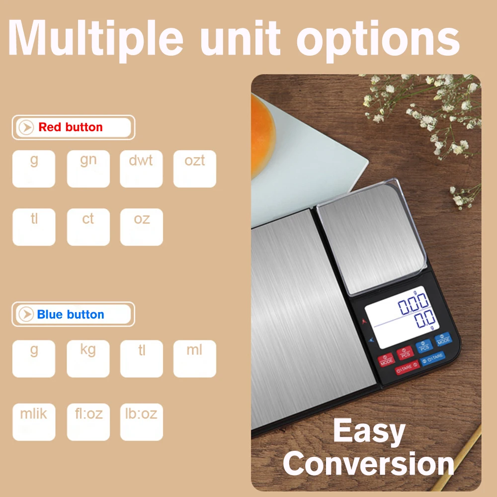 Kitchen Coffee Scale With Double Scale Pan Digital Food Multifunction Weighing Scale 0.1g High Precision Measures LCD Display