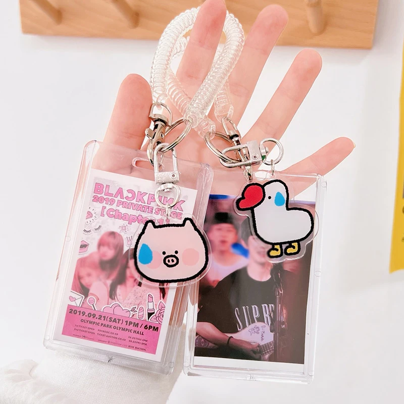 Transparent Acrylic Photocard Holder 3 Inch Album Photocard Kawaii Bus Card ID Holder Pendant Keychain School Stationery