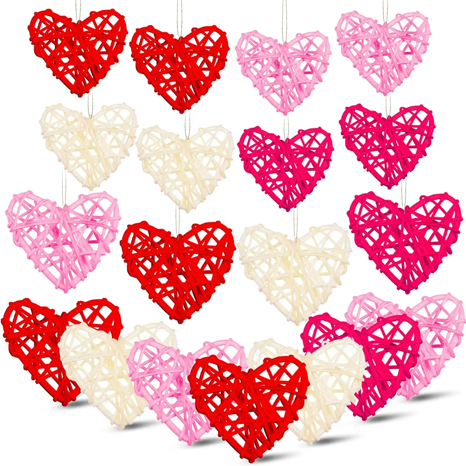 20 Pcs 2.36 Inch Mixed Colors Heart Shaped Vase Filler Natural Wicker Rattan Decor Heart Shaped Decor for Party Supplies