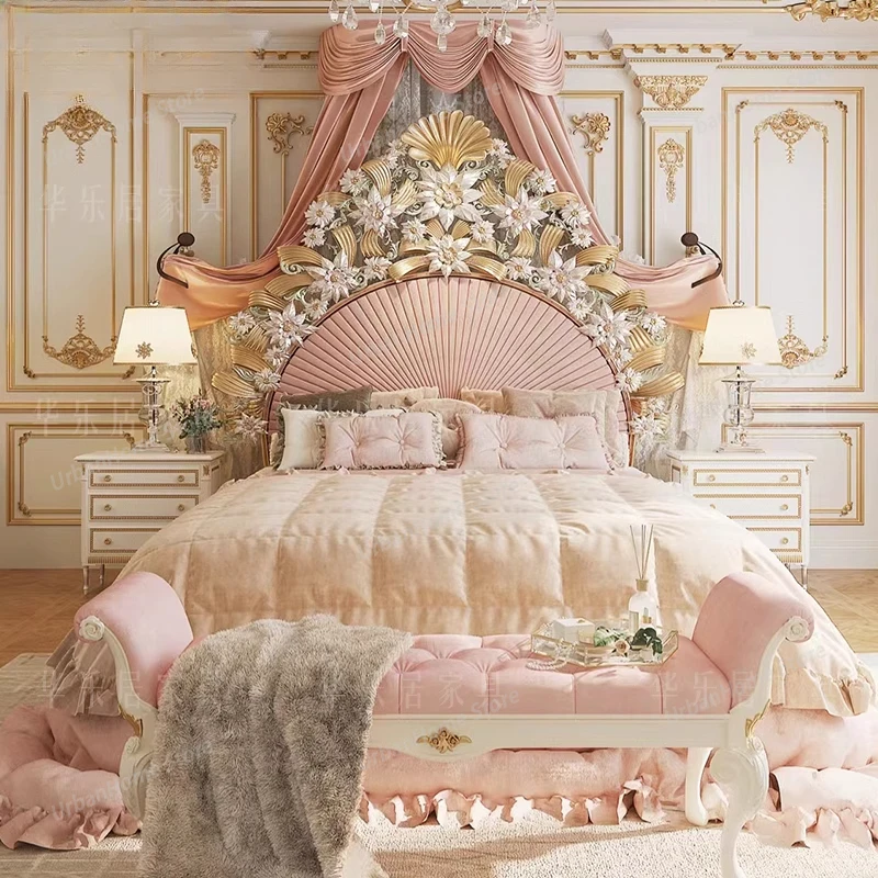 

European Luxury Princess Bed Double Comfortable Adult Bedroom Headboards Bed Romantic Wedding Sleeping Muebles Home Furniture