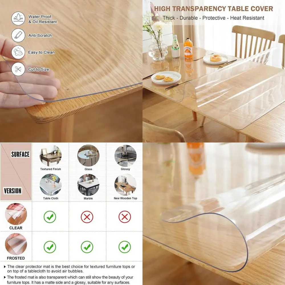 

Thick Plastic Table Protector, 38x66 Inch, Waterproof Cover for Dining and Kitchen Tables