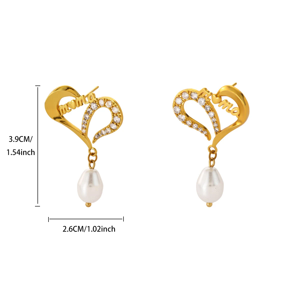 Elegante Ohrringe mit herzförmigen Tropfen aus Imitationsperlen, Damen, goldfarben, Kupfer, Zirkonia, hängende Ohrstecker, ästhetischer Schmuck, Geschenk für Mutter – Detail 3