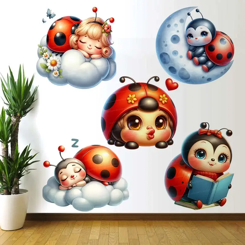 Ladybug Wall Stickers Living Room Sofa Background Decoration Wallpaper For Home Decor Kids Room Weatherproof Decals Sticker M948