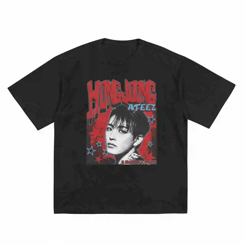 Hongjoong Ateez 2025 World Tour In Your Fantasy Golden Hour Part 2 Kpop Short Sleeve Tee 100% Cotton T-Shirt