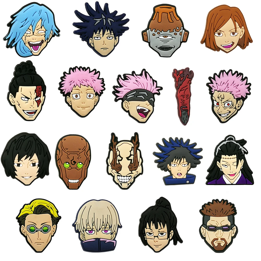 18-100pcs Wholesale JJK Anime Soft Shoe Charms For Sandals,Shoe Decoration Accessories Shoe Pins Great Gift For Men Wom