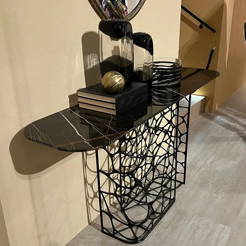 

Functional Marble Entrance Table Designed for Wall Placement Against the Door, as an End View and Entrance Cabinet