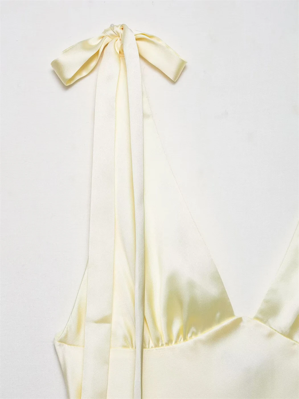 Women's V-Neck Silk Satin Misty Dress Bow Trimmed Pajama Style Sexy New Dresses