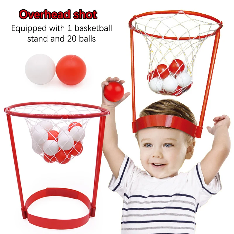 2023 New 1 Pack Head Hoop Basketball Party Game For Kids Adults Carnival Game Adjustable Basketball Net Headband With 20 Balls