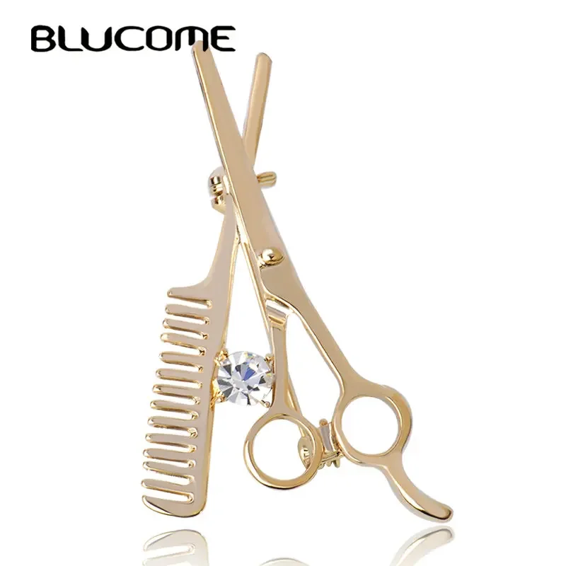 Blucome New Comb Scissors Brooch Hat Collar Clips Bijoux Austrian Crystal Hijab Pins Up Brooches For Wedding Dress Girl Jewelry