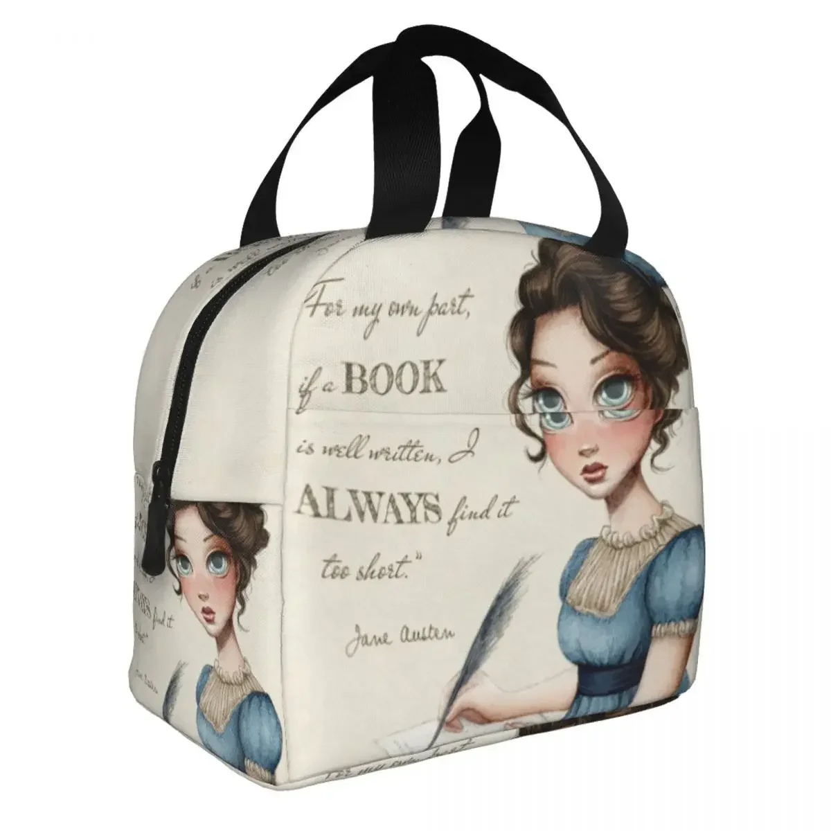 Jane Austen Insulated Lunch Bags for Women Jane Austen Writing Book Resuable Cooler Thermal Bento Box Work School Travel