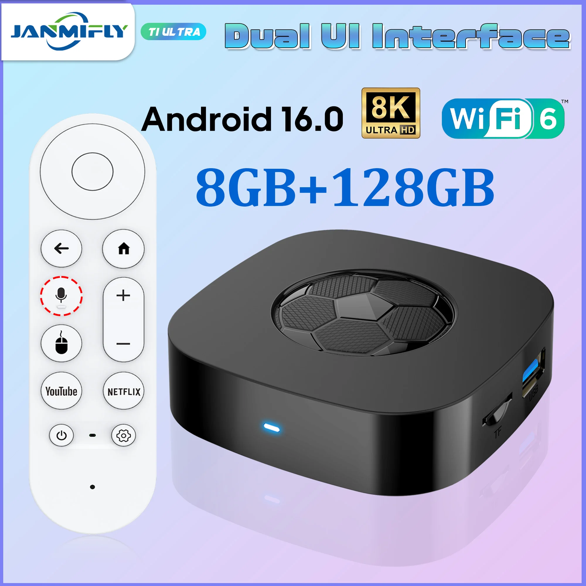 2026 New 8K Ultra HD Smart TV Box Support Wi-Fi 6 and Android 16 Netflix and YouTube run smooth a voice-control remote T1 Ultra