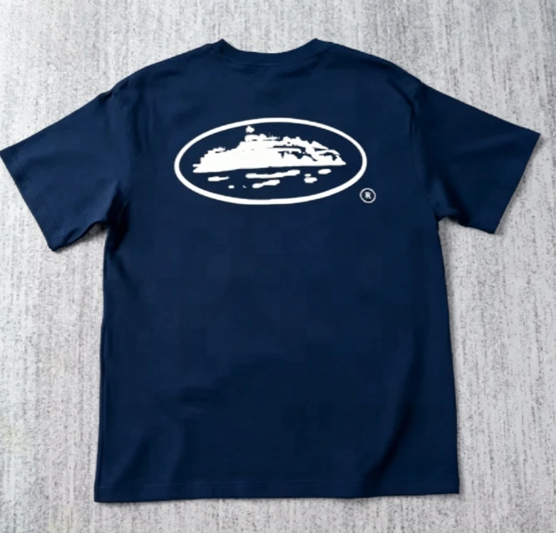 2026 new Ellipse Island Pattern T-shirt - Large size, white printed on the back casual and relaxed, street style hip-hop T-shirt