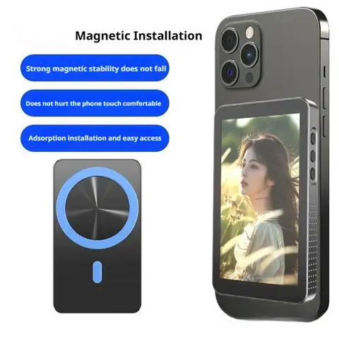 Tela magnética sem fio do monitor de selfie para iphone android, 3.94 hd expansão câmera traseira vlog gravação de vídeo ao vivo