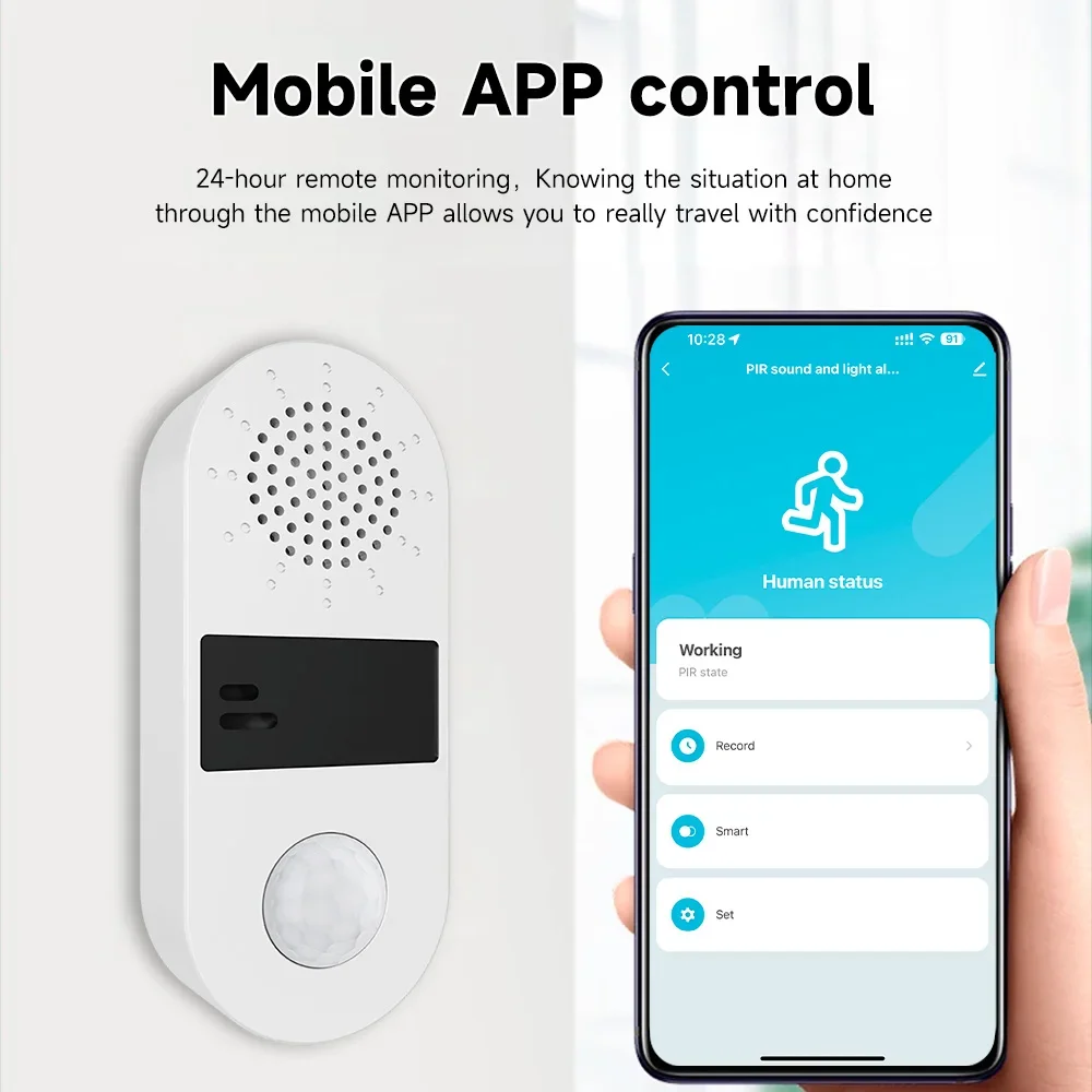 Tuya-Sensor de movimiento PIR inteligente, WIFI, 130DB, Sensor de luz de sonido, aplicación Smart Life, sistema inalámbrico de automatización del hogar a través de Alexa