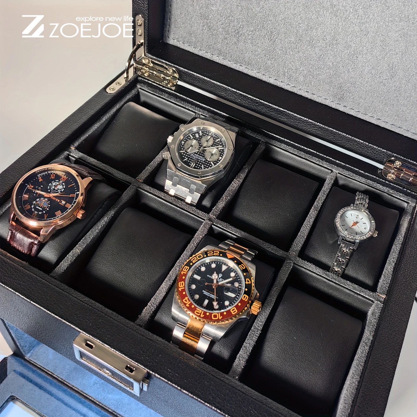 Remontoir de montre automatique avec boîte d'affichage de montre, moteur silencieux, 4 Modes d'alimentation par câble USB, lumière d'ambiance LED, remontoir de montre pour amis