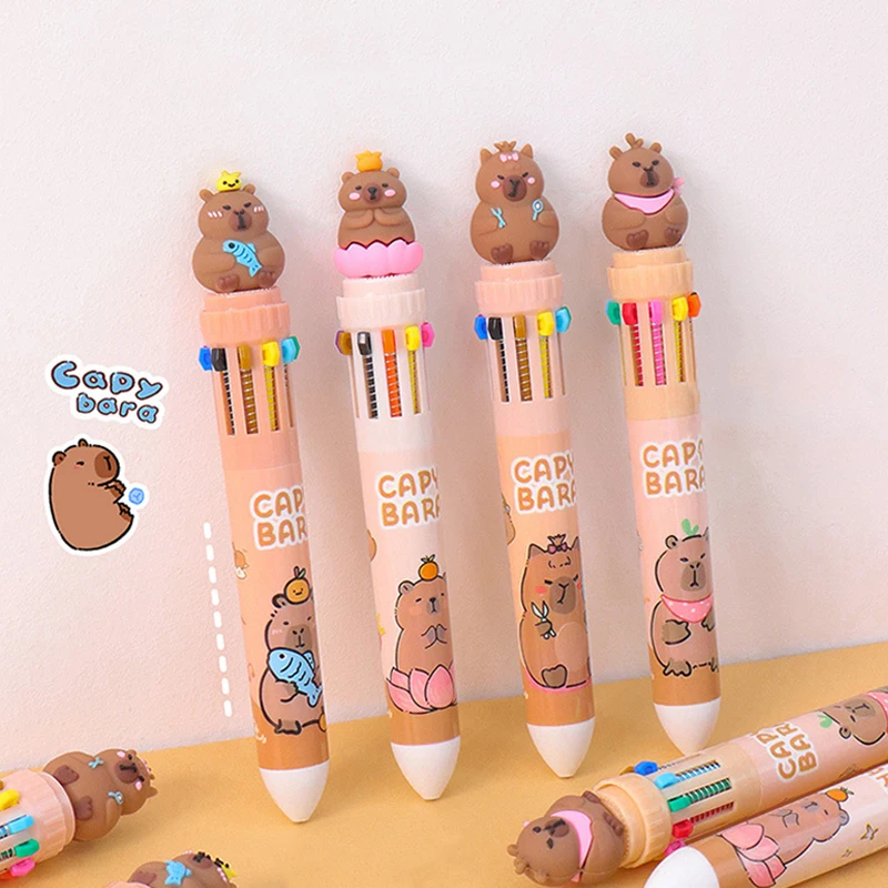 Cartoon Capybara Ten Color Ball Pen Ballpoint Pen Multicolored Pens Colorful Refill Multifunction 10 Colors In One Writing